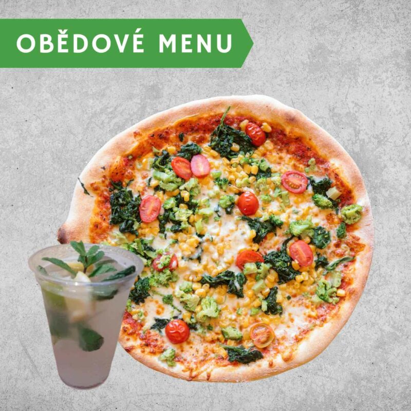 Obědové menu Pizza Vegetarian a Bezinková limonáda